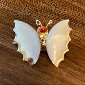 Vintage Butterfly Brooch in White and Gold